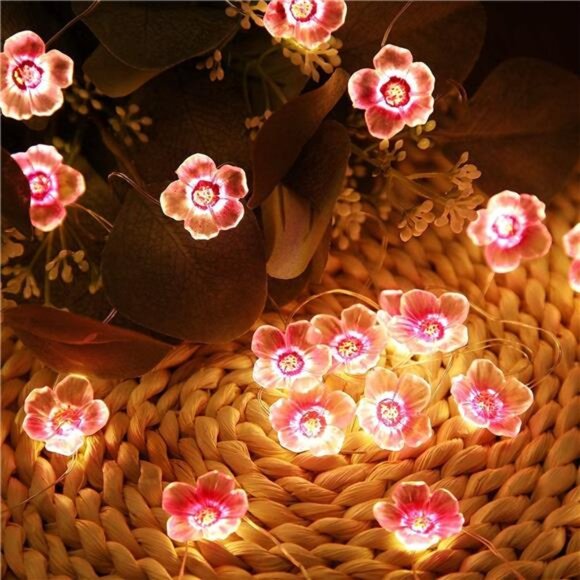 Cherry Blossom String Lights Pink Flower LED Fairy Lights Bedroom Party Decor - Picture 3 of 7